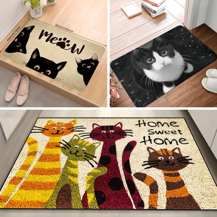 Cat's Sweet Home Pattern Mat Welcome Floor Decor Carpet Non-slip Easy To Clean Area Rug  Living Room Household Washable Doormats